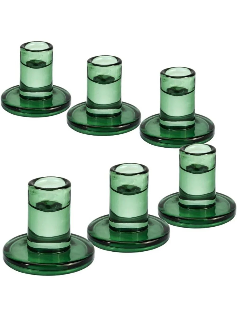 Set of 6 Short Green Glass Taper Candle Holders for 7/8